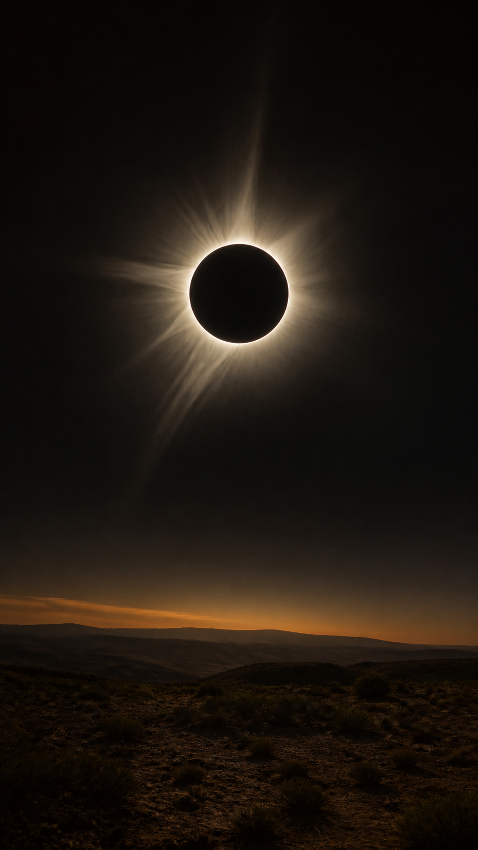 eclipse total sobre un paisaje cobrizo